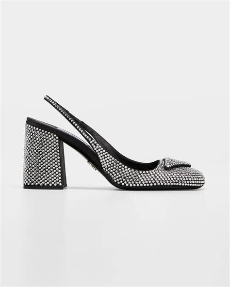 prada crystal block-heel slingback pumps|prada pumps sale.